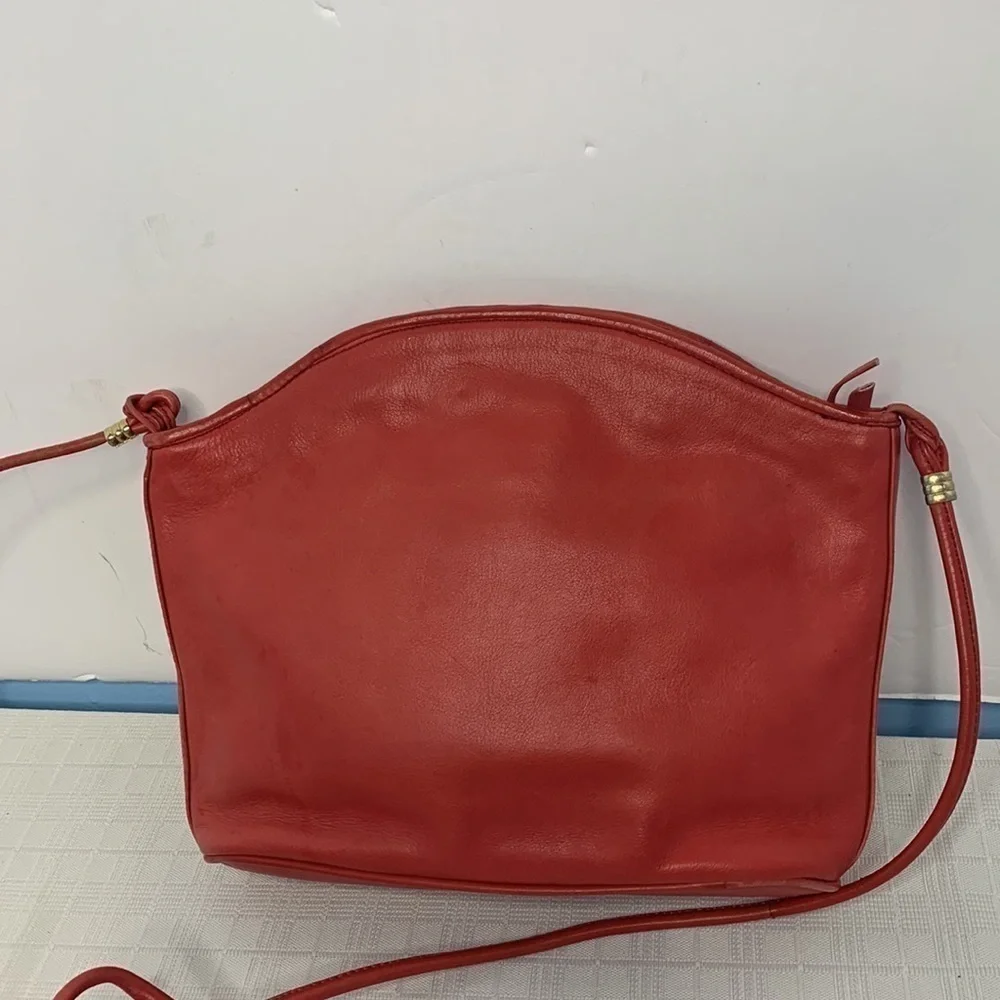 Saks Fifth Avenue coral red leather bag